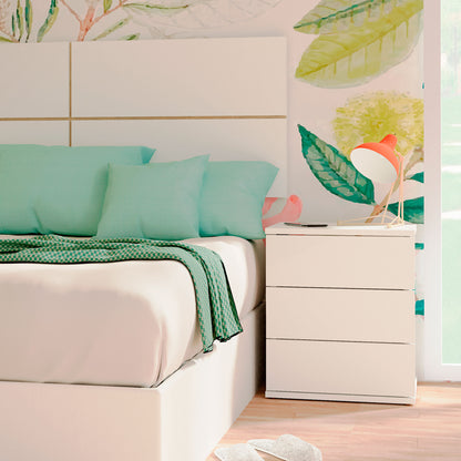 Mesita De Noche 3 Cajones, Mesilla Dormitorio Cajonera 48,5x41x40 Cm (alto X Ancho X Profundo), Briebe, Serenade, Blanco