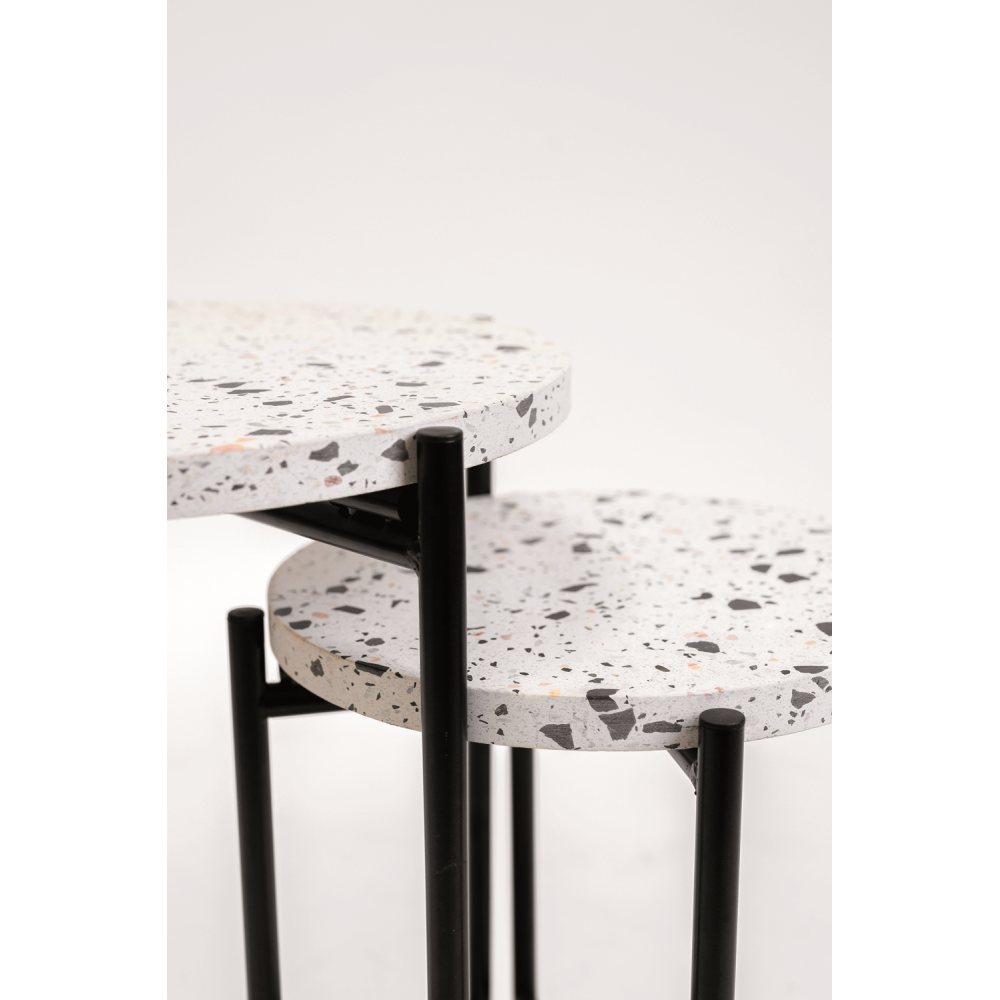 Mesa Auxiliar Redonda Terrazzo Top Metal Leg Black Industrial 43.5x43.5x50cm- Muebles De Salón- Mesa Auxiliar_3