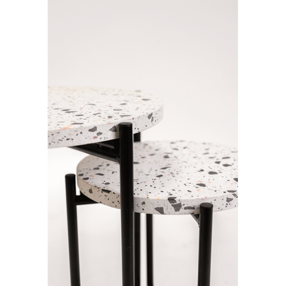 Mesa Auxiliar Redonda Terrazzo Top Metal Leg Black Industrial 43.5x43.5x50cm- Muebles De Salón- Mesa Auxiliar_3