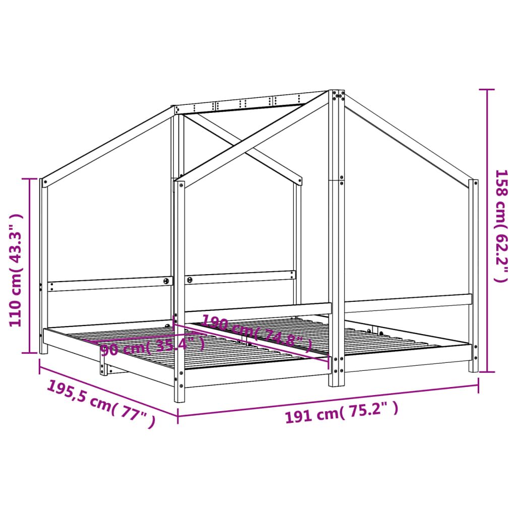 Vidaxl Estructura De Cama De Niños Madera De Pino Negro 2x(90x190) Cm_2