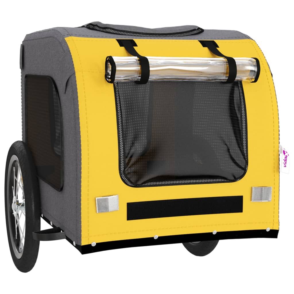 Vidaxl Remolque De Bicicleta Mascotas Hierro Tela Oxford Amarillo Gris_4