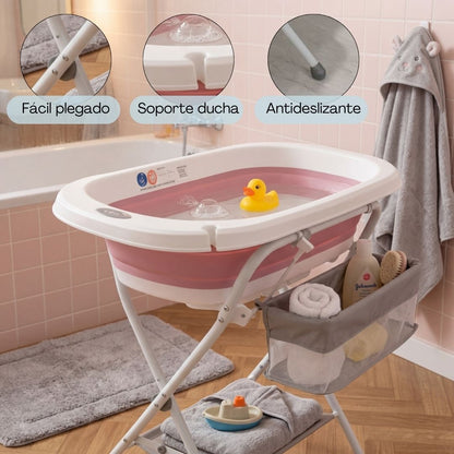 Bañera Plegable Para Bebé Con Soporte De Patas Antideslizantes Rosa Bathby_1