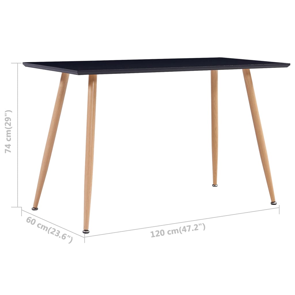 Mesa De Comedor Mdf Negro Y Color Roble 120x60x74 Cm_3