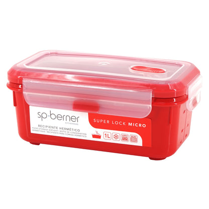 Hermético Super Lock Micro 1 L., Apto Para Cocinar Al Vapor En El Microondas, Ideal Transporte Y Almacenamiento De Alimentos, Cierre Clip, Válvula Y_0