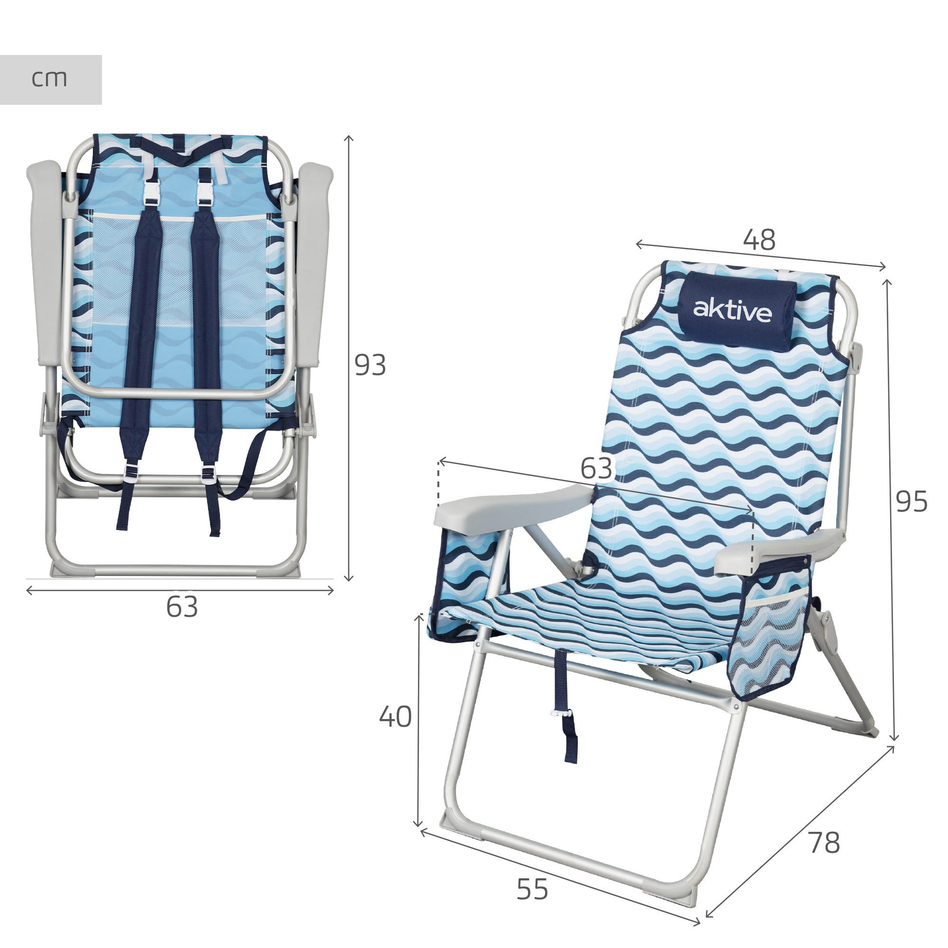 Aktive Pack 2 Sillas Plegables Playa Xl 48x78x95 Cm Aruba 5 Posiciones Con Asas Mochila_3