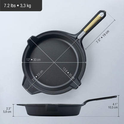 Victoria Sartén Hierro Fundido Curado Signature Gold Inducción 30cm, Apta Fuego, Barbacoa, Horno, Vitrocerámica_4