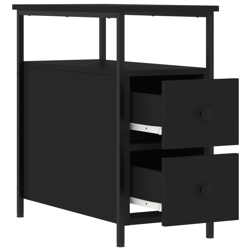 Mesita De Noche Madera De Ingeniería Negro 30x60x60 Cm_4