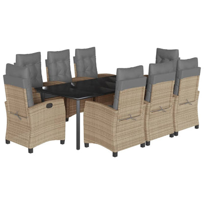Set Comedor De Jardín 9 Pzas Con Cojines Ratán Sintético Beige / Vetonek_0