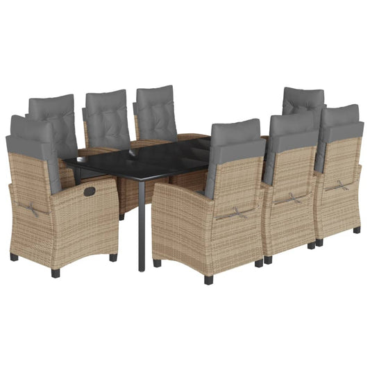 Set Comedor De Jardín 9 Pzas Con Cojines Ratán Sintético Beige / Vetonek_0