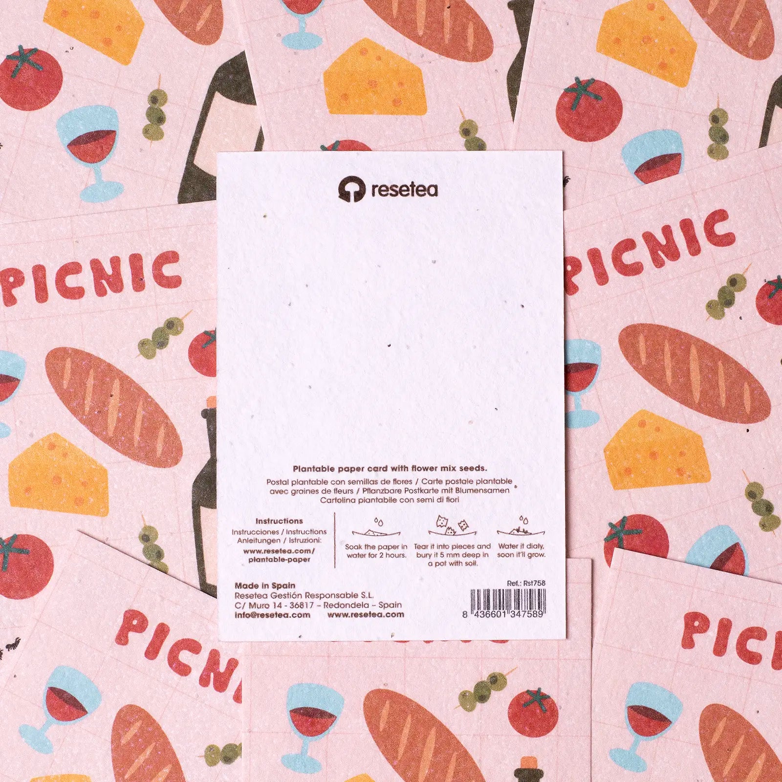Postal Plantable Picnic Semillas de Flores | Papel de Algodón Reciclado | Regalo Original - Resetea_3