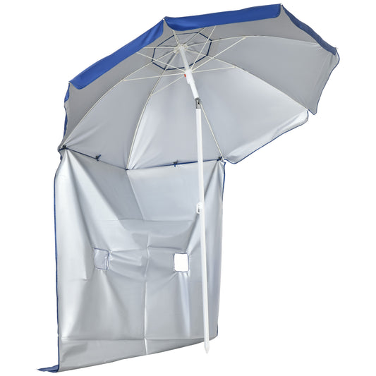 Outsunny Sombrilla De Playa Con Panel Lateral Ø191x211 Cm Techo Inclinable Azul_0
