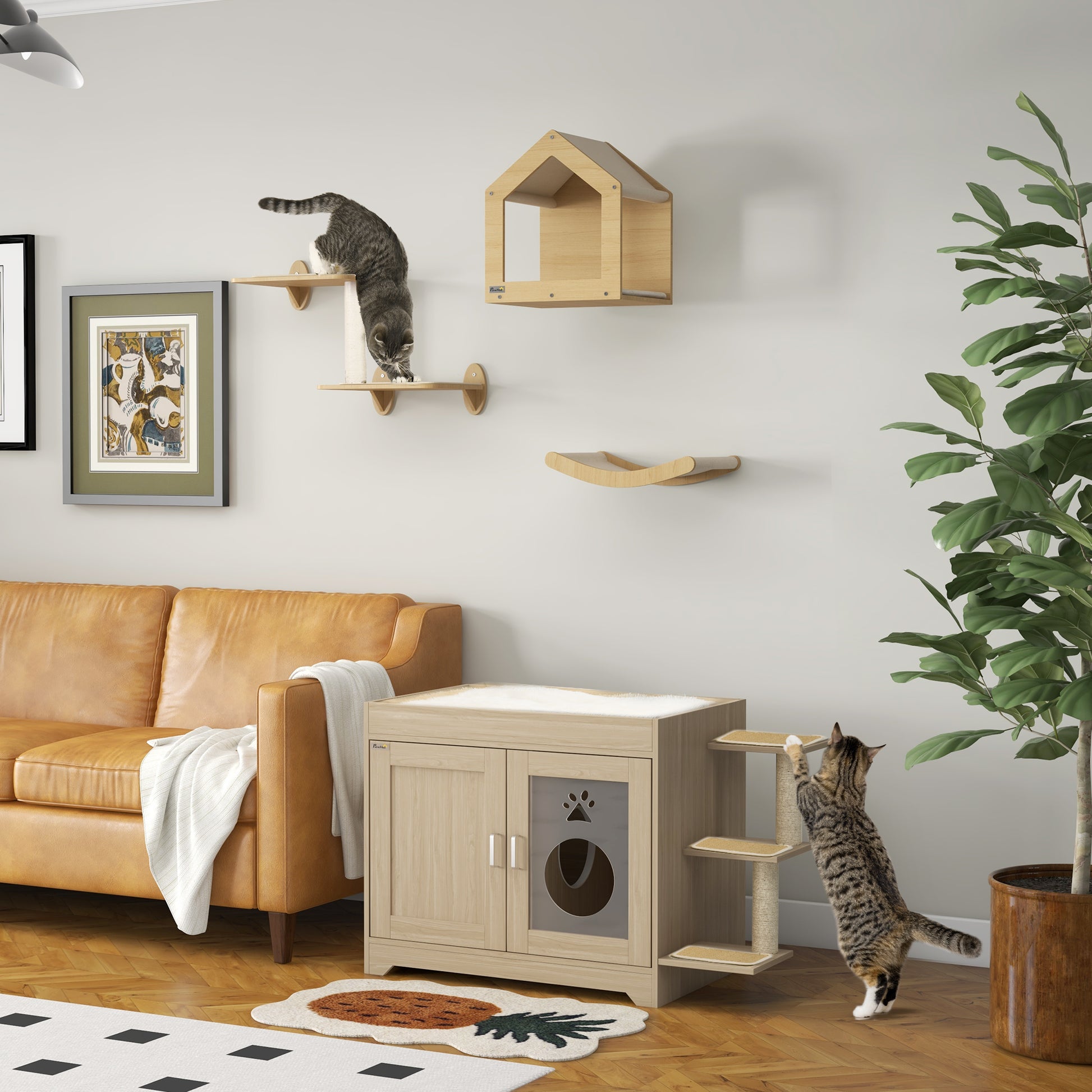 Pawhut Conjunto De 1 Arenero Para Gatos Y 1 Estante De Escalada Para Gatos_1