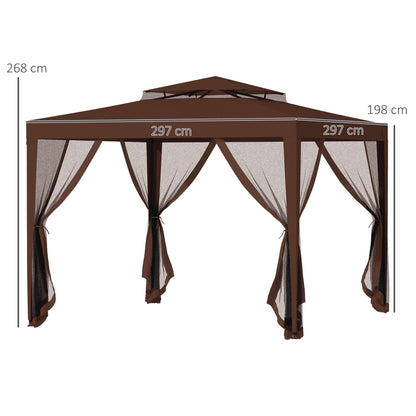 Outsunny Carpa De Jardín 3x3 M Con 4 Mosquiteras Laterales Techo Doble Marrón_2
