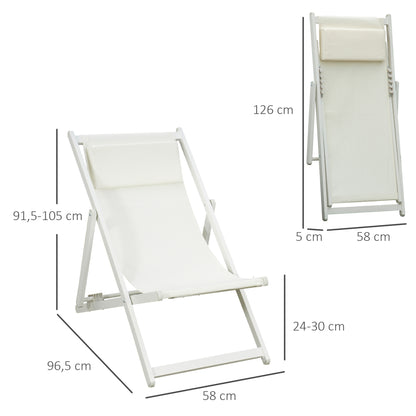 2 Tumbonas Plegables Outsunny Aluminio, Texteline Blanco 58x96,5x91,5 Cm_2