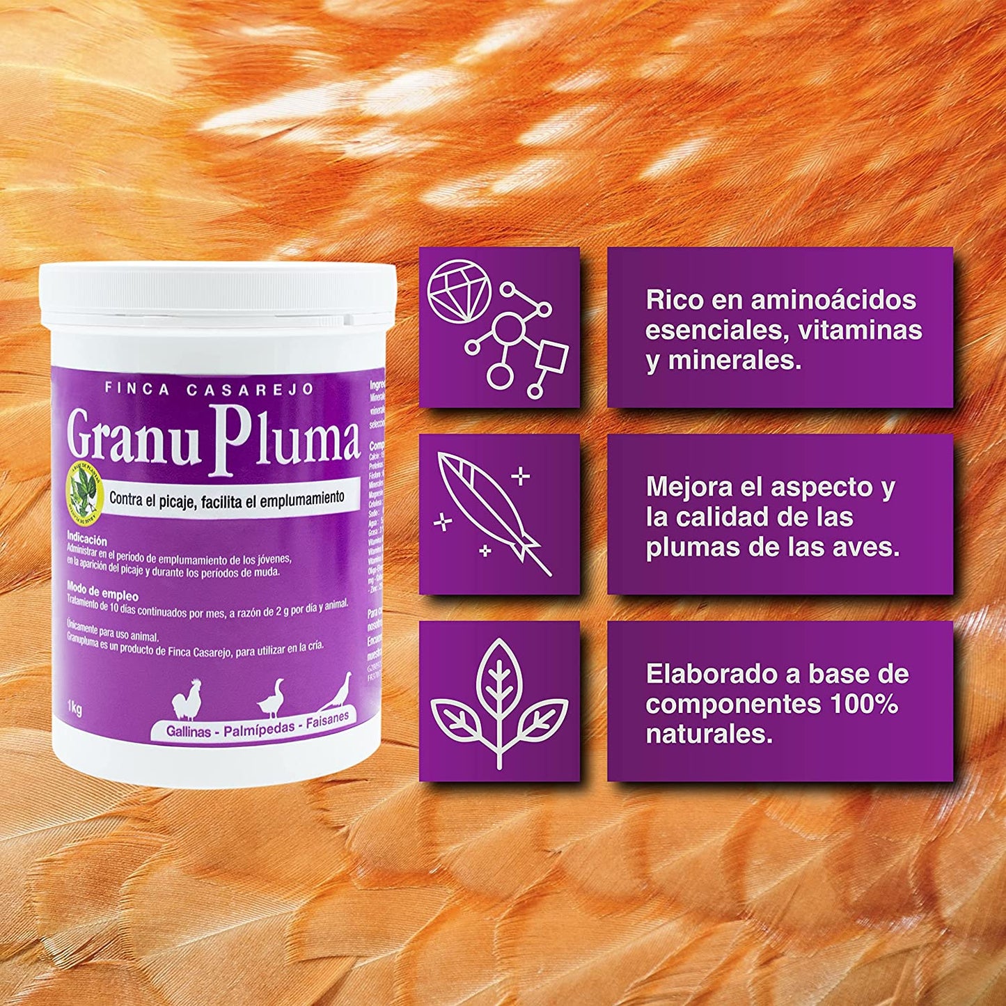 GranuPluma (1Kg) - Apoyo nutricional para la época de muda de las aves - Favorece el Emplumamiento - Formato granulado_1