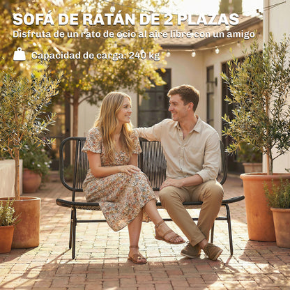 Outsunny Banco Exterior De Ratán De 2 Plazas Con Respaldo Tejido Negro_5