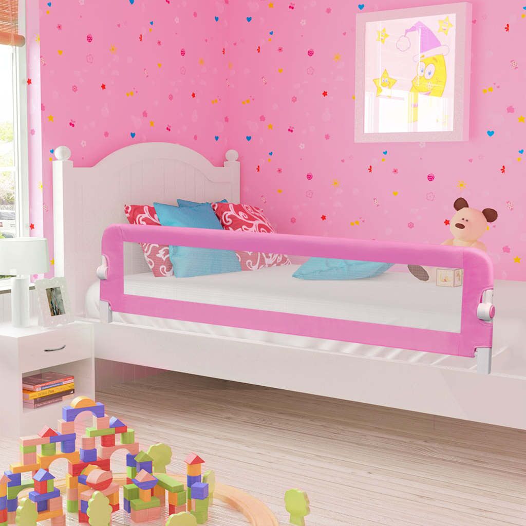 Vidaxl Barandilla De Seguridad Cama De Niño Poliéster Rosa 180x42 Cm_1