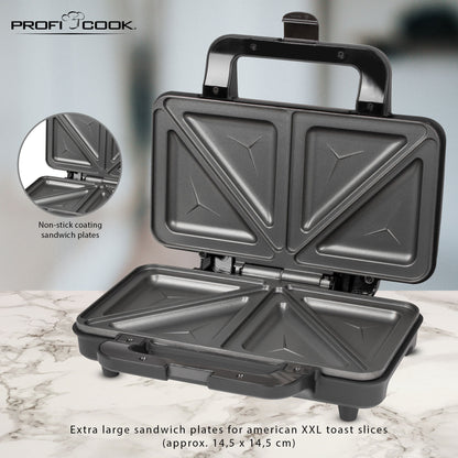 Sandwichera, 2 Sandwiches Xxl, Placas Antiadherentes, Tostado Perfecto, Acero Inoxidable Proficook St 1092 900w_3