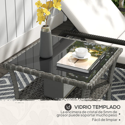 Outsunny Mesa De Jardín De Ratán Pe 50x50x45 Cm Con Estante Marco De Acero Gris_5