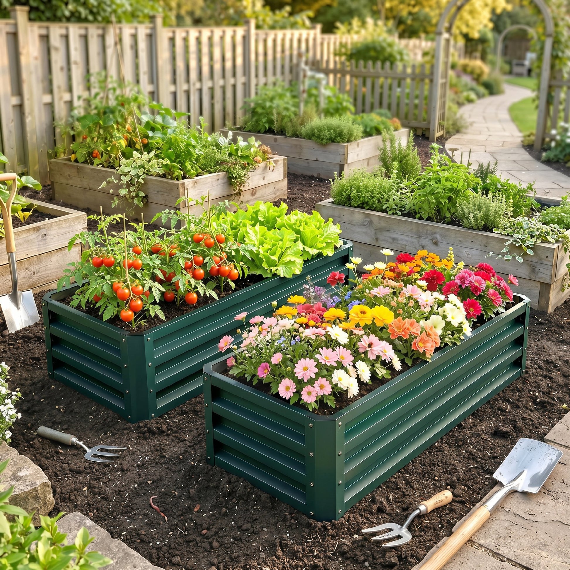 Outsunny Juego De 2 Jardineras Exterior Grandes De Acero 110x50x30 Cm Verde_3