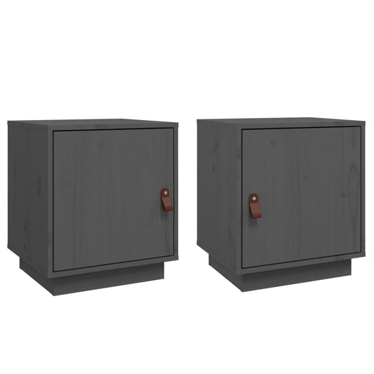 Mesitas De Noche 2 Uds Madera Maciza Pino Gris 40x34x45 Cm_0