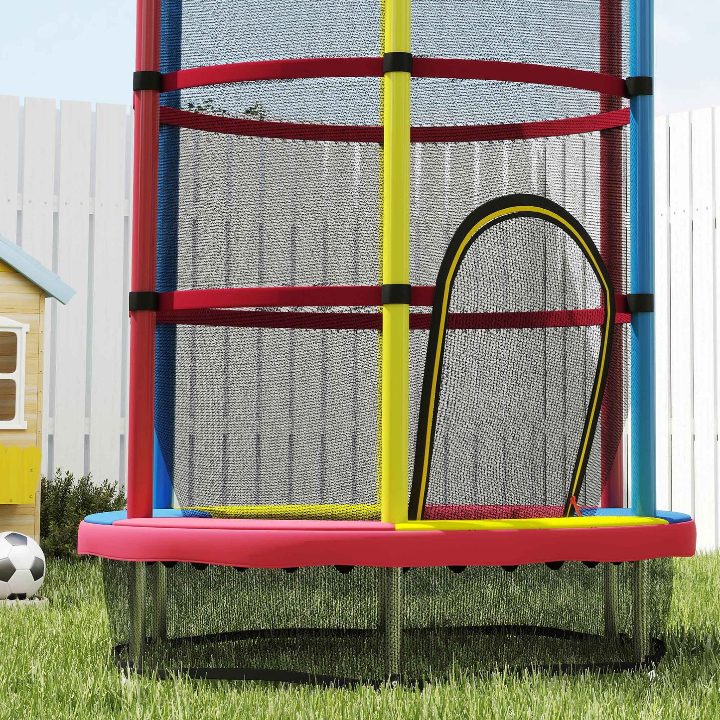Homcom Cama Elástica Infantil, Ø160 Cm Con Red De Seguridad Multicolor_4
