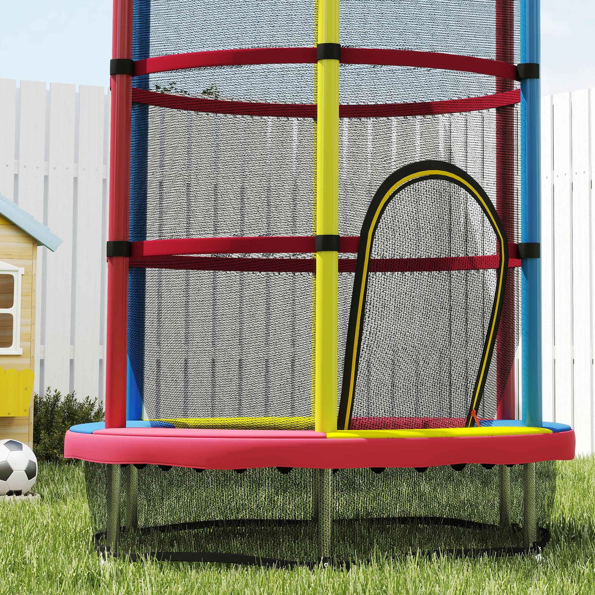 Homcom Cama Elástica Infantil, Ø160 Cm Con Red De Seguridad Multicolor_4