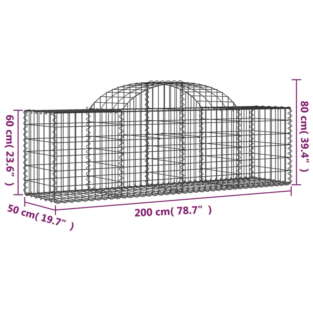 Cestas De Gaviones 7 Uds Forma De Arco Hierro 200x50x60/80 Cm_5