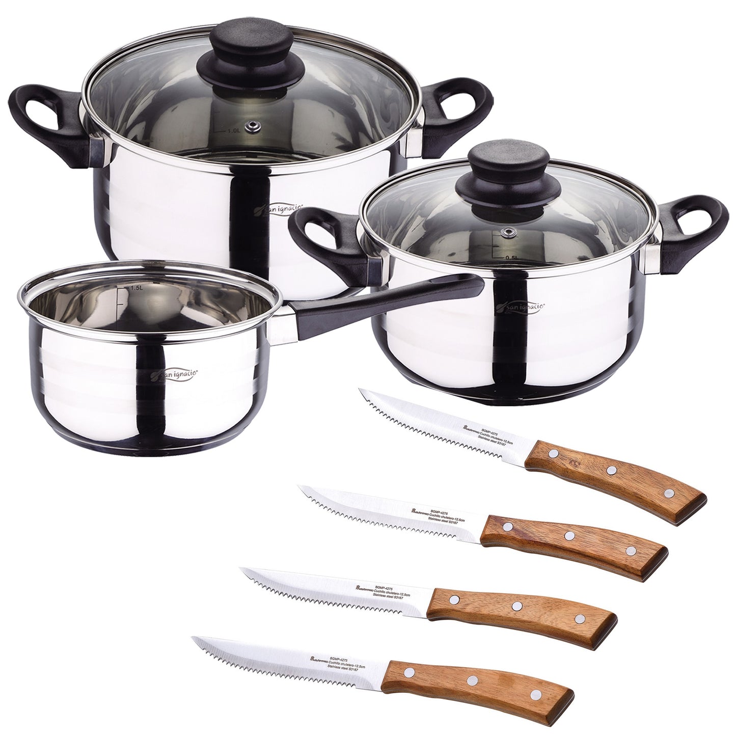 Pack Batería De Cocina 5 Piezas + Set De 4pc Cuchillos Chuleteros_0