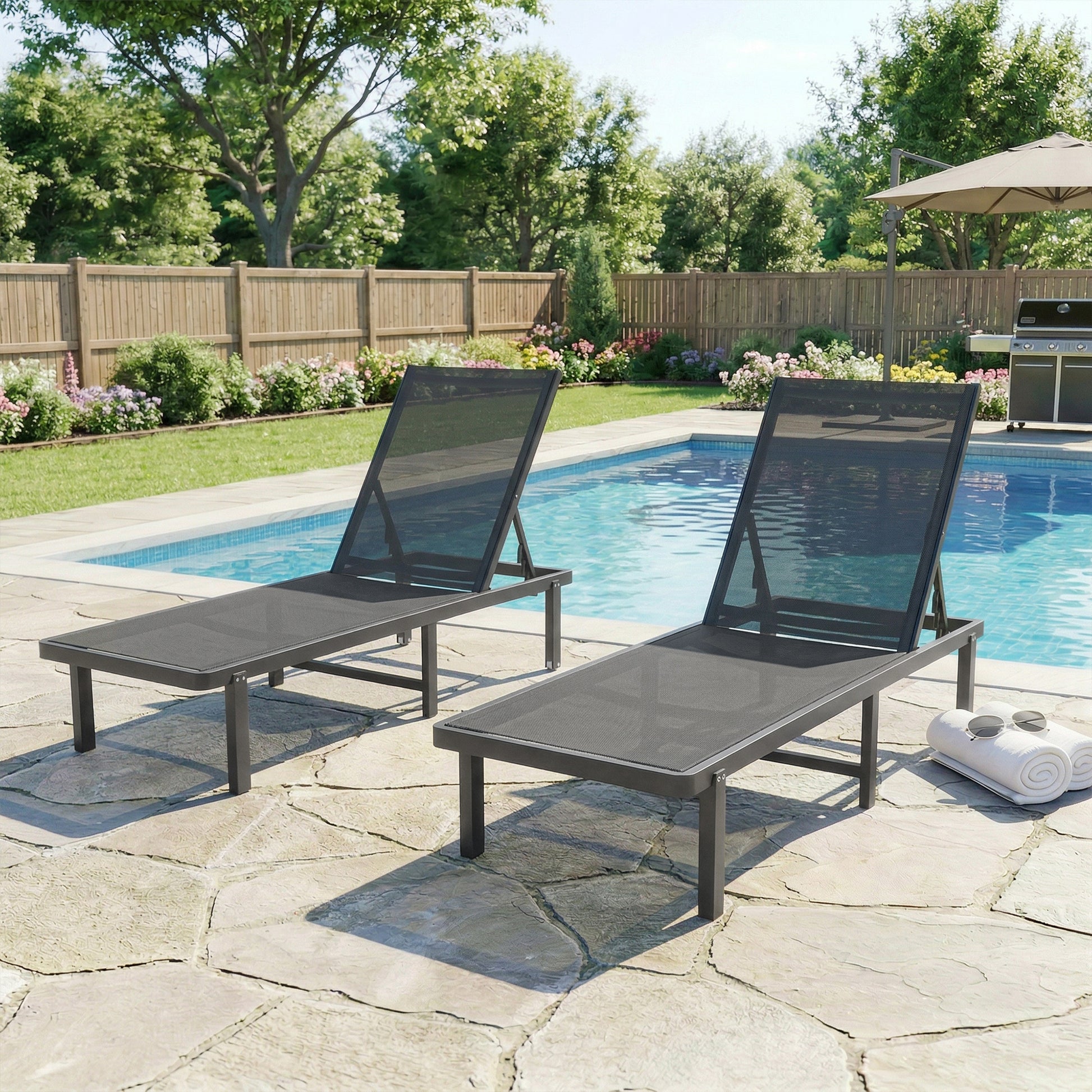Outsunny Set De 2 Tumbonas De Jardín Exterior Reclinables Con Ruedas Gris Oscuro_1