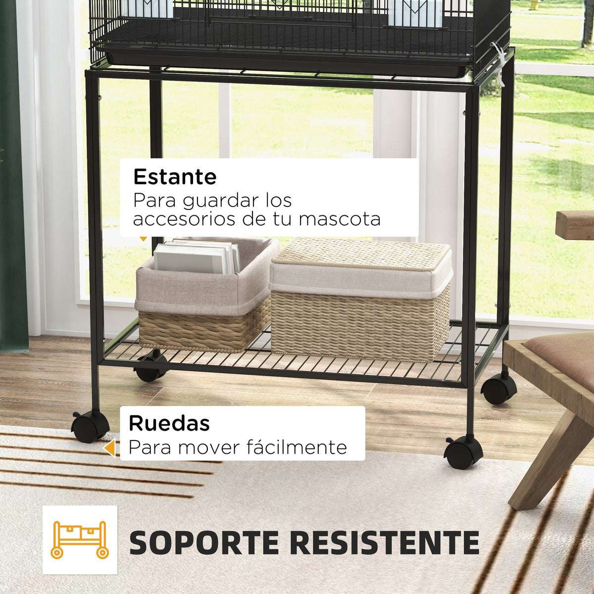Jaula Para Pájaros Con Ruedas Pawhut Acero 77x46x119 Cm Negro_3