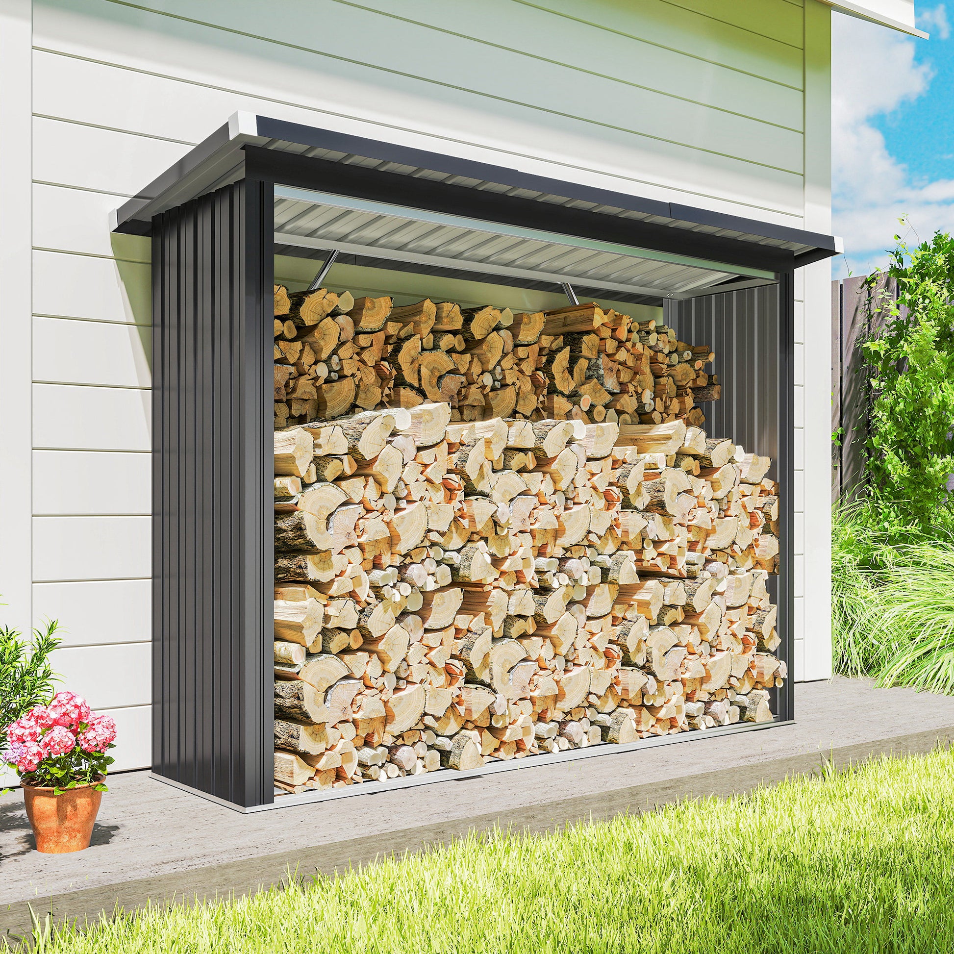 Outsunny Casetilla Para Leña Acero Galvanizado Con Base Elevada 213x66,5x150 Cm_3