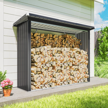 Outsunny Casetilla Para Leña Acero Galvanizado Con Base Elevada 213x66,5x150 Cm_3
