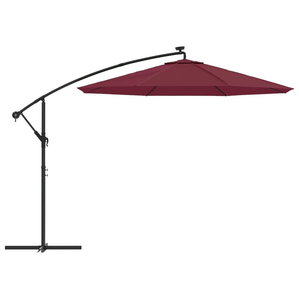 Vidaxl Sombrilla Jardín Voladiza Con Luces Led Palo De Acero Rojo Vino_3