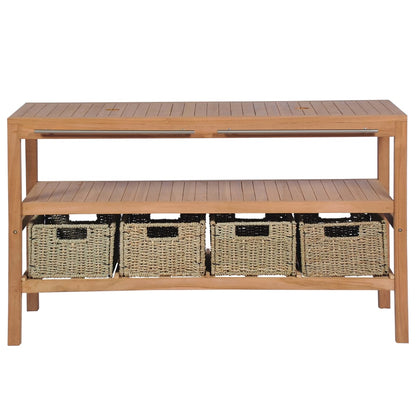 Mueble Lavabo Tocador Madera Teca Maciza 4 Cestas 132x45x75 Cm_2