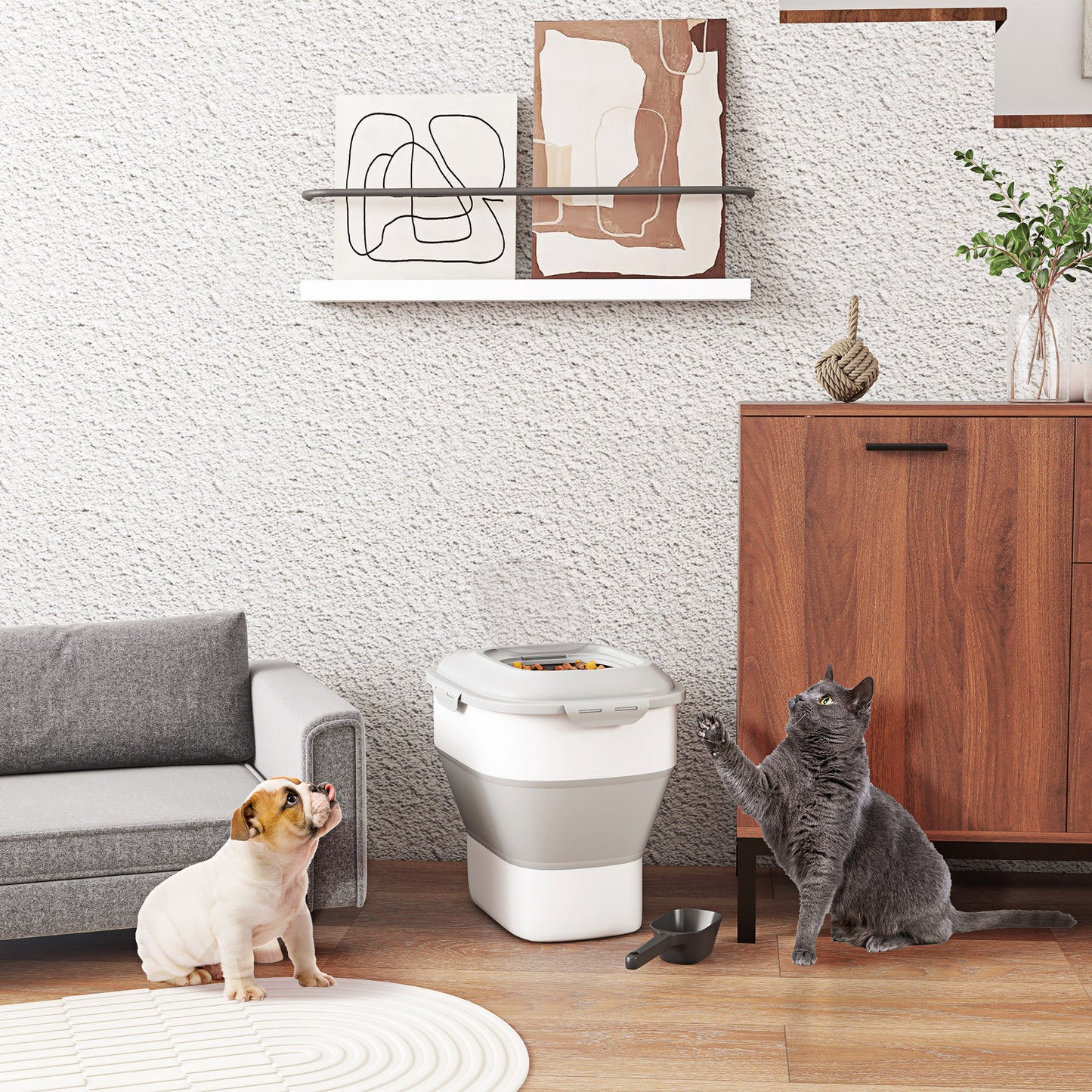 Pawhut Contenedor De Pienso Plegable 25l Con Taza Medidora Cuenco Plegable_1