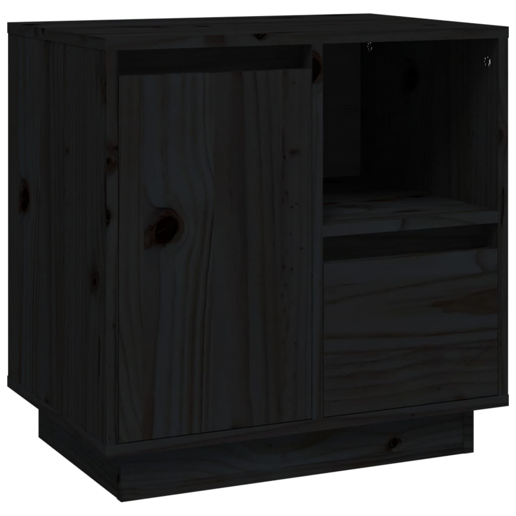 Mesita De Noche Madera Maciza De Pino Negro 50x34x50 Cm_0