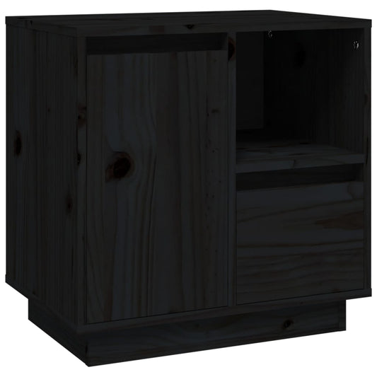 Mesita De Noche Madera Maciza De Pino Negro 50x34x50 Cm_0
