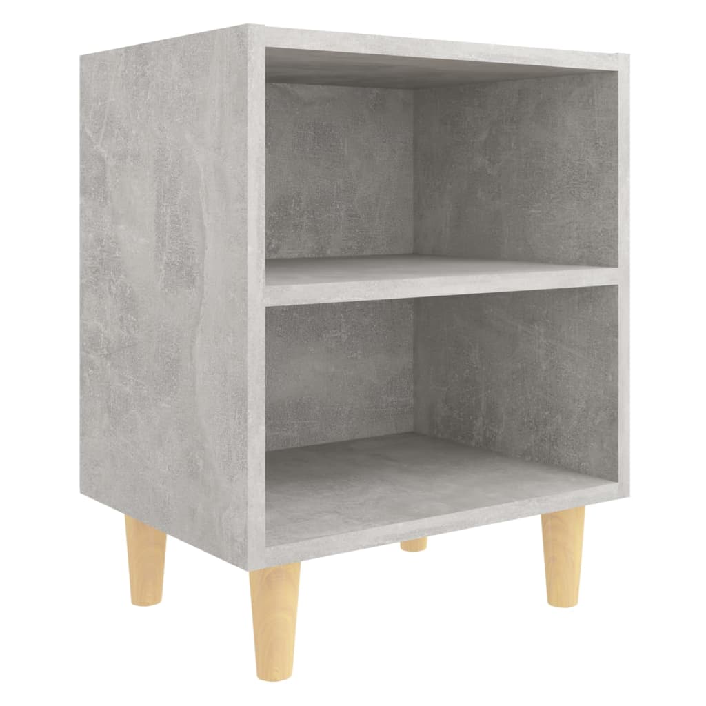 Mesita De Noche Patas Madera Maciza Gris Hormigón 40x30x50 Cm_0