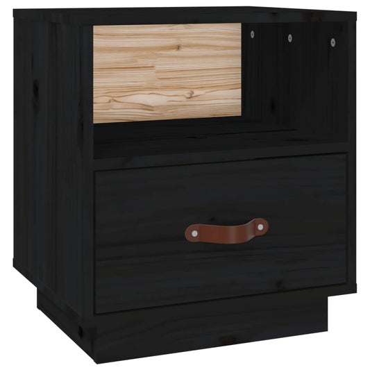 Mesita De Noche Madera Maciza De Pino Negro 40x34x45 Cm_0