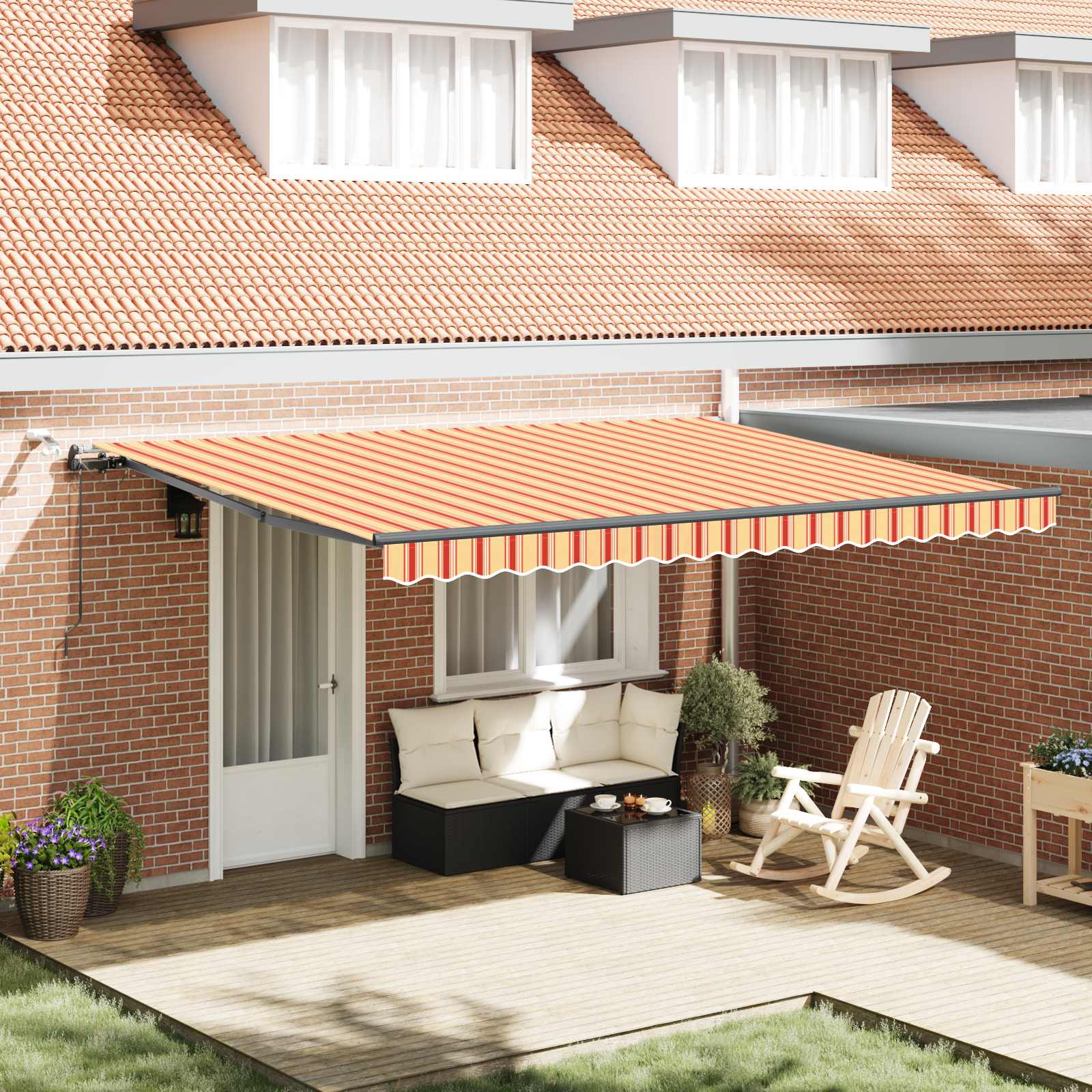 Toldo Retráctil Amarillo Y Naranja 450 X 350 Cm Poliéster_1