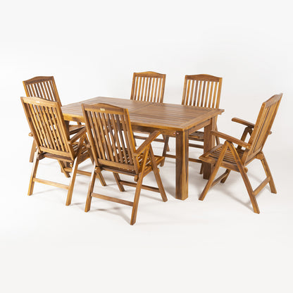 Conjunto De Exterior De Madera Teca, Mesa Extensible 180/240 Cm De Largo Y 6 Sillones Reclinables, Madera Teca Grado A, Tratamiento Al Agua Aplicado_2