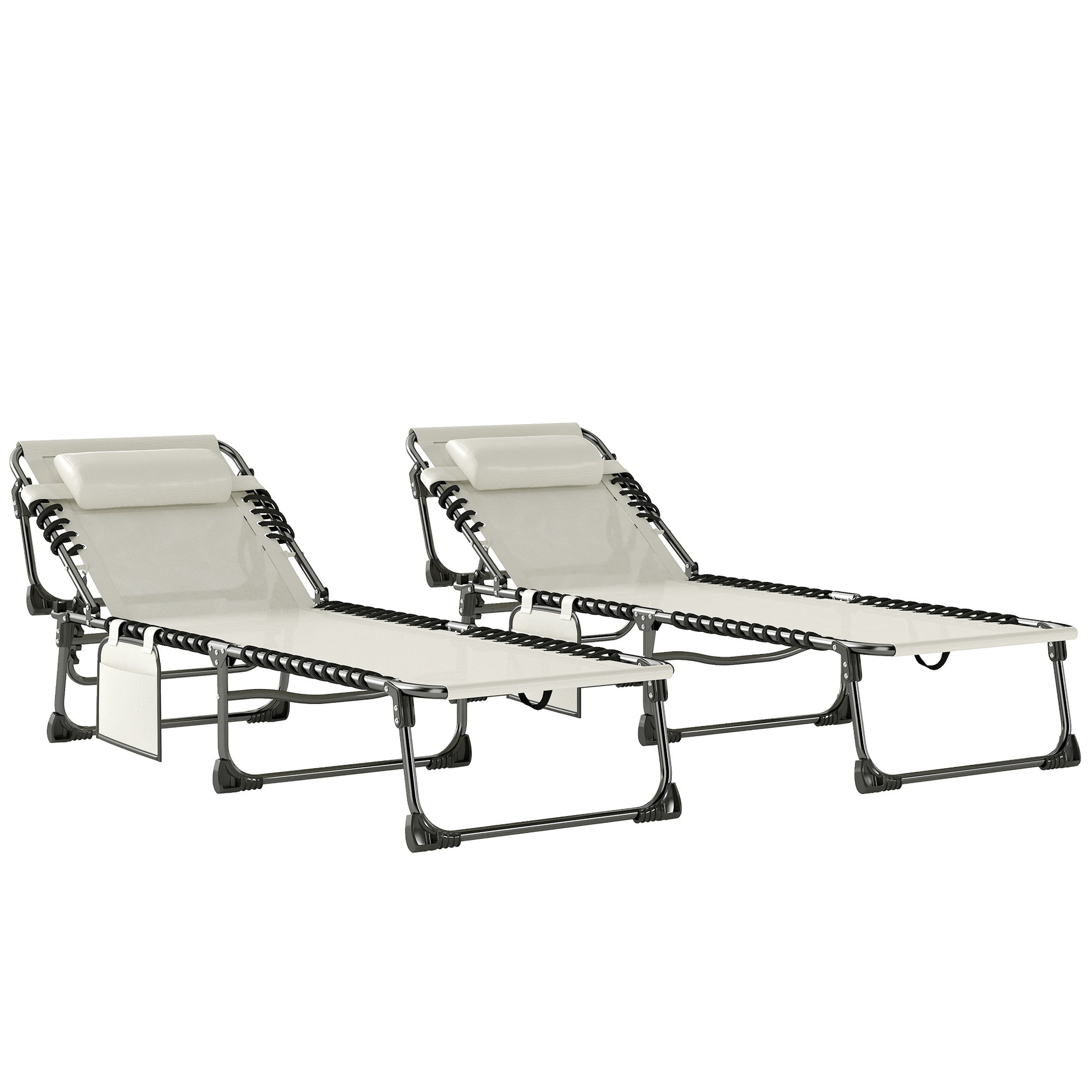 Outsunny Set De 2 Tumbonas Plegables Reclinables Con Reposacabezas Y Bolsillo_0