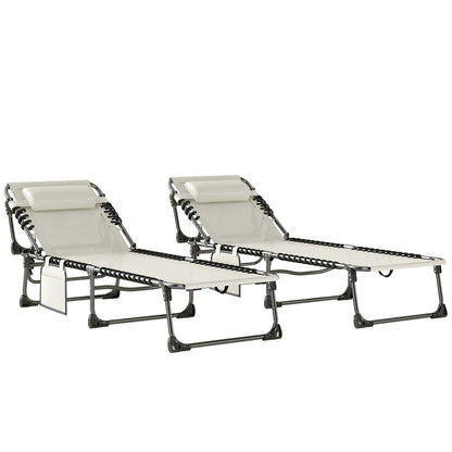 Outsunny Set De 2 Tumbonas Plegables Reclinables Con Reposacabezas Y Bolsillo_0
