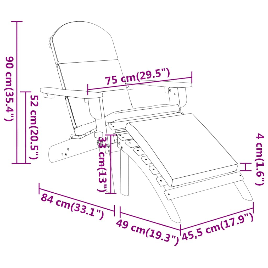 Vidaxl Silla De Jardín Adirondack Con Reposapiés Madera Maciza Acacia_2