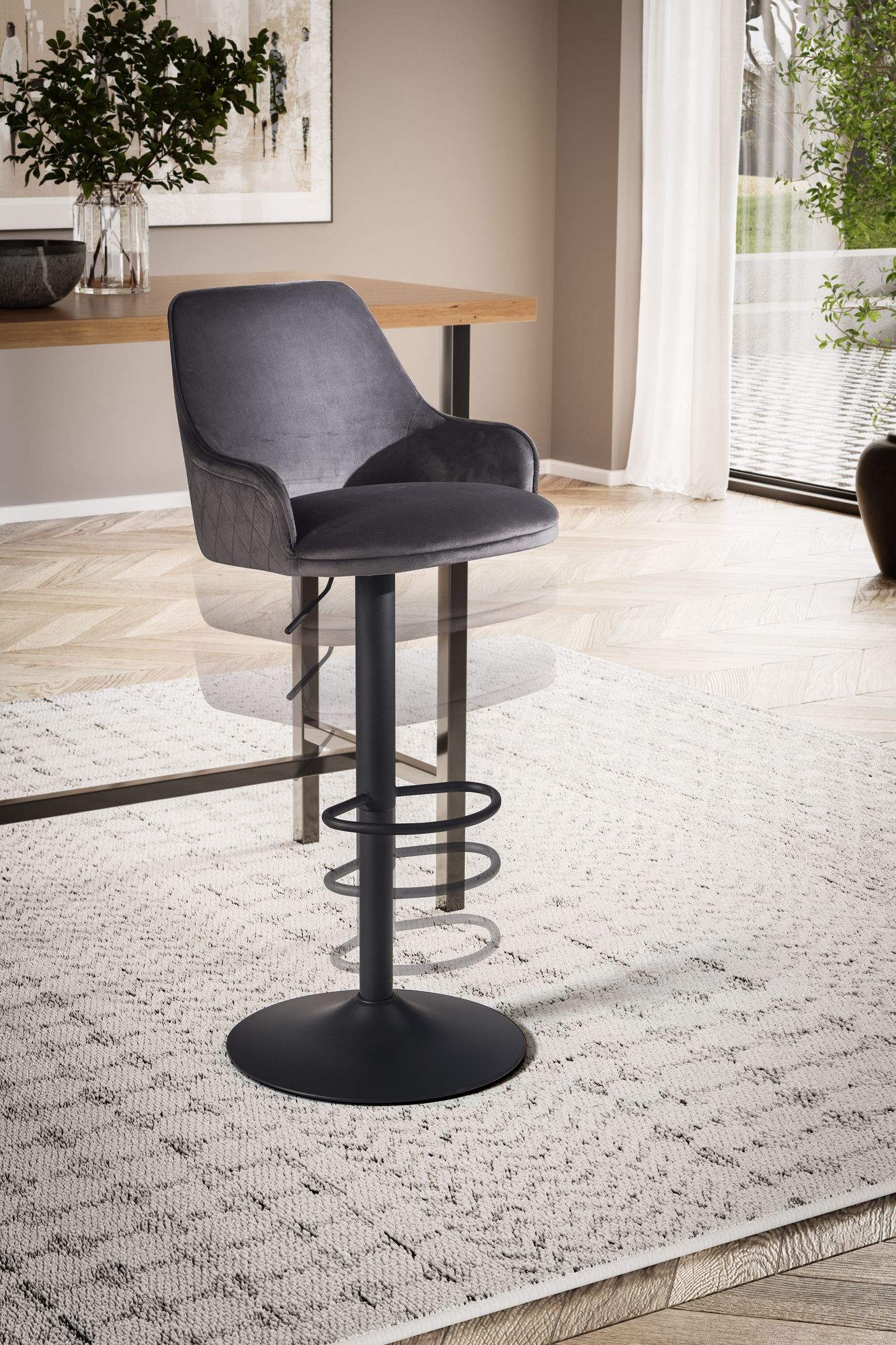 Taburete De Bar, Terciopelo Gris Con Respaldo 86 - 106 Cm_4