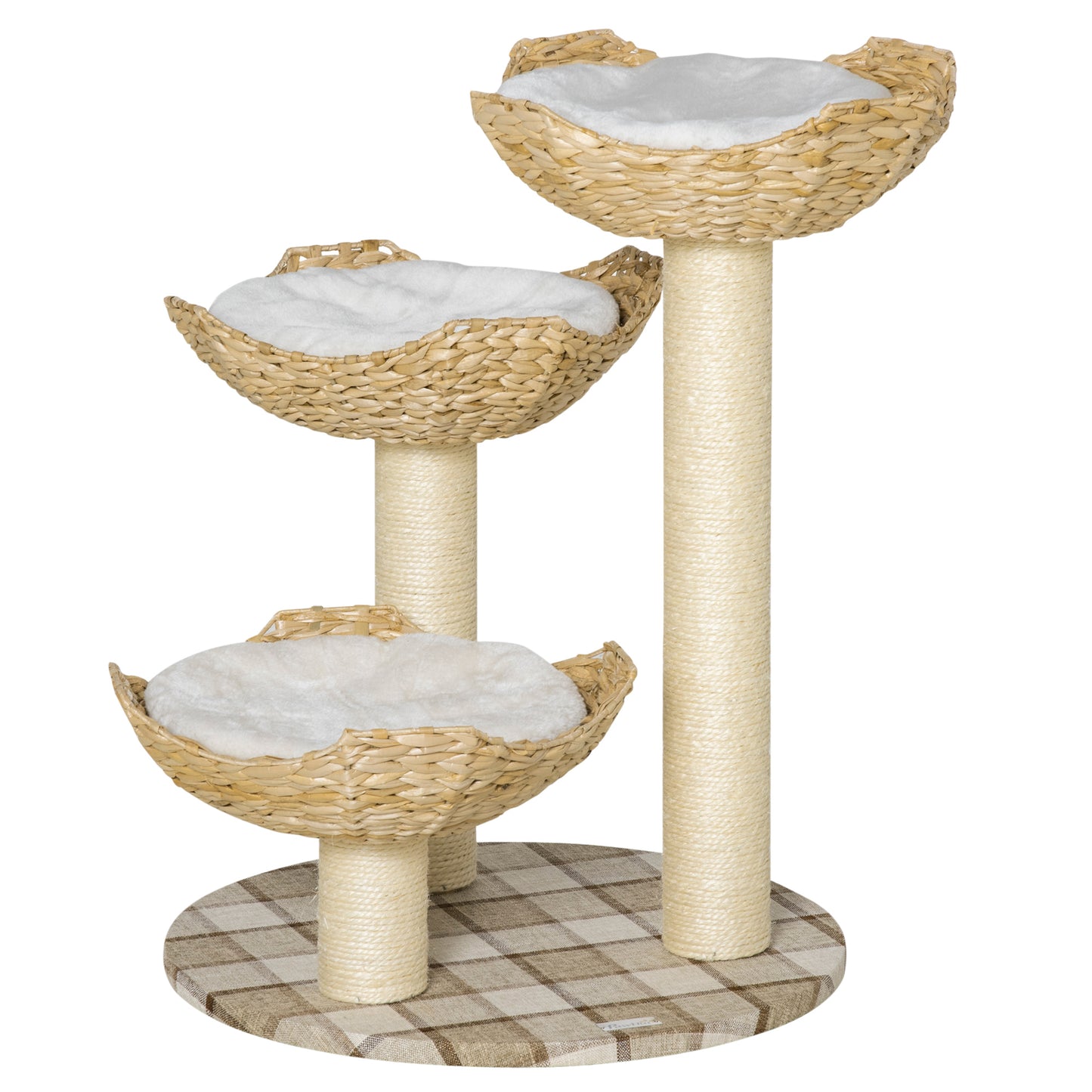 Pawhut Árbol Rascador Para Gatos Altura 75 Cm Con 3 Camas Cojines Totora Postes_0