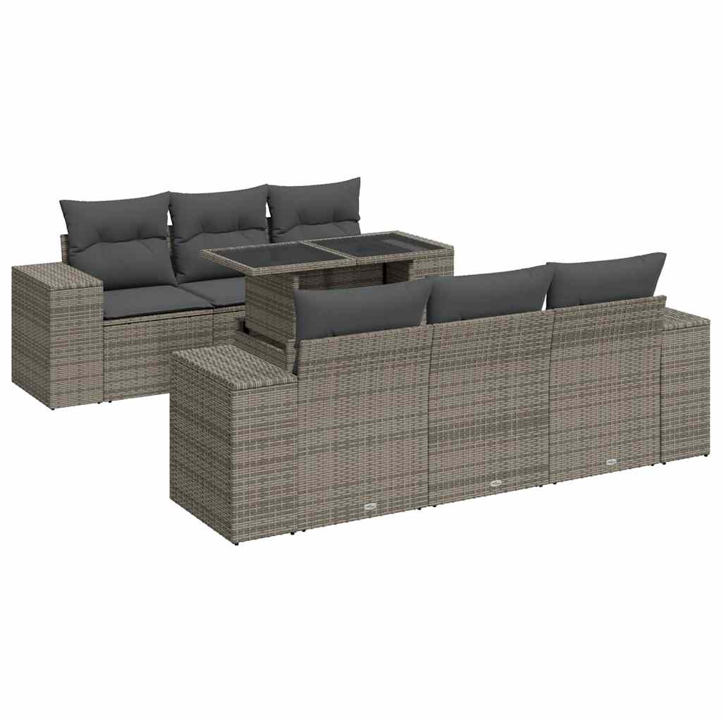 Set De Sofás De Jardín 7 Pzas Con Cojines Ratán Sintético Gris / Vetonek_0