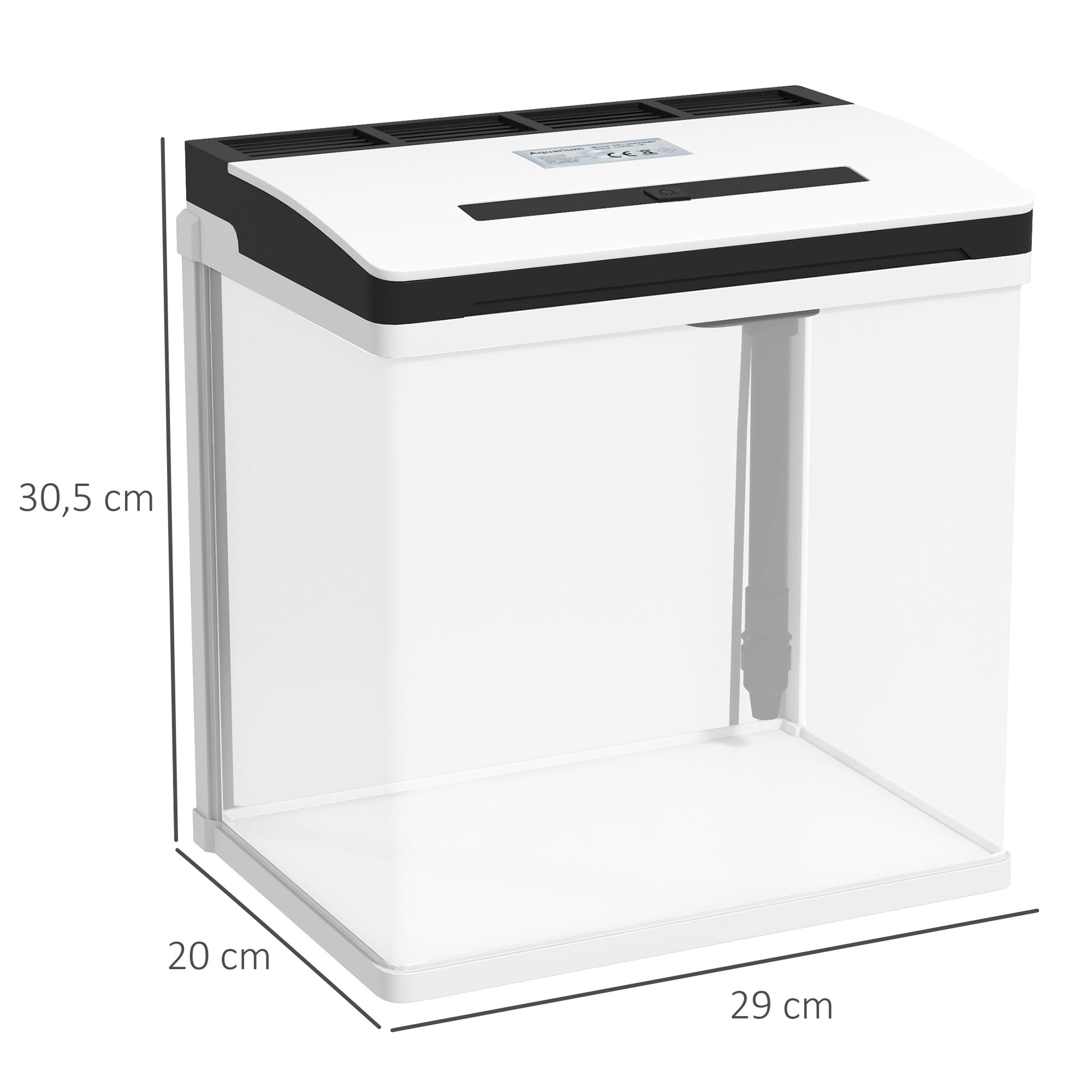 Pawhut Acuario De Cristal 13l Con Sistema De Filtro Luz Led 29x20x30,5 Cm Blanco_2
