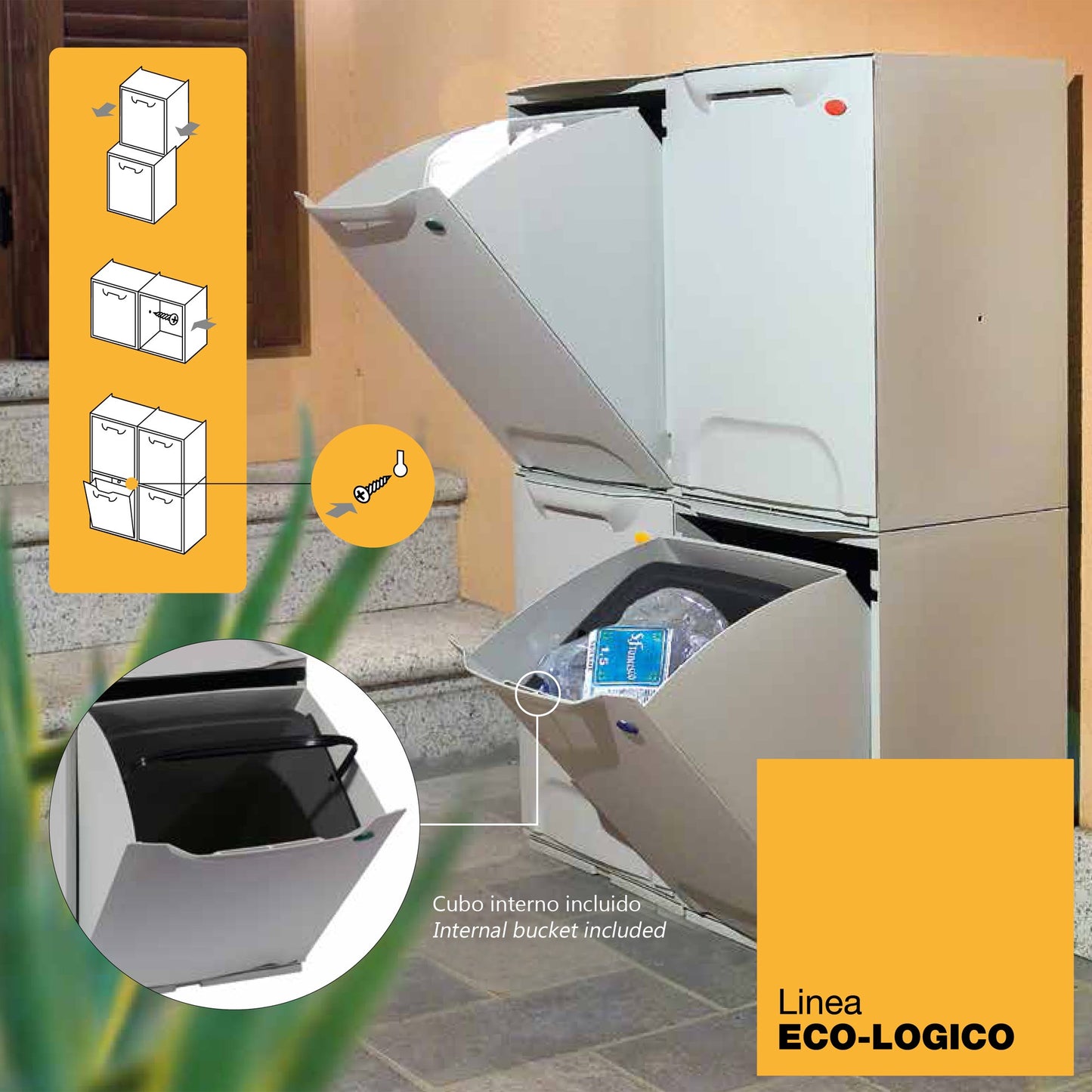 Papelera Reciclaje En Polipropileno Color Verde, Con Depósito 20 L En El Interior